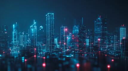 Fototapeta premium smart, digital, city, connection, network, innovation, Smart digital Innovation city with connection network reciprocity over the cityscape. of future smart wireless digital city and social media netw