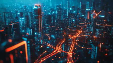 smart, digital, city, connection, network, innovation, Smart digital Innovation city with connection network reciprocity over the cityscape. of future smart wireless digital city and social media netw