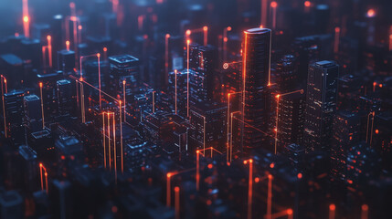 Fototapeta premium smart, digital, city, connection, network, innovation, Smart digital Innovation city with connection network reciprocity over the cityscape. of future smart wireless digital city and social media netw