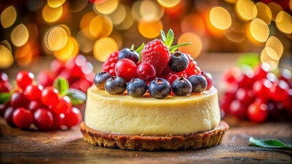 Delicious Creamy Cheesecake Topped with Fresh Red Berries - Tilt-Shift Photography