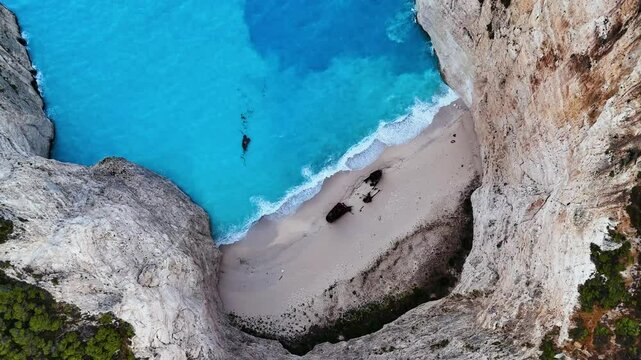 Navagio Beach or Shipwreck Beach, on the coast of Zakynthos, in the Ionian Islands of Greece