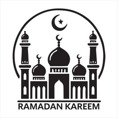 Elegant Black and White Ramadan Kareem Mosque Design vector silhouette on a white background