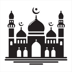 Elegant Black and White Ramadan Kareem Mosque Design vector silhouette on a white background