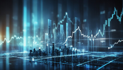 Rising chart graphs showcasing stock market growth and investment concept on a dark blurred background.