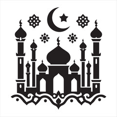 Elegant Black and White Ramadan Kareem Mosque Design vector silhouette on a white background