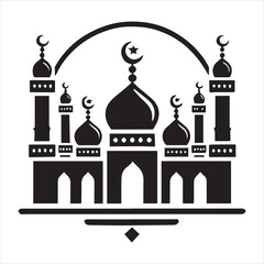 Elegant Black and White Ramadan Kareem Mosque Design vector silhouette on a white background