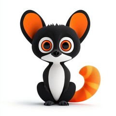 Obraz premium a curious lemur cartoon, animal character, 3D illustration, bright and animated, isolated on white background