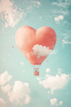 Herzf&ouml;rmiger Hei&szlig;luftballon in rosigem Himmel