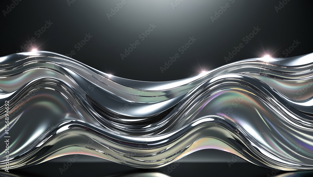 Poster a dynamic abstract design of holographic chrome waves