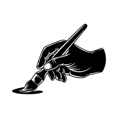 A printing logo illustration of a hand holding a paintbrush.