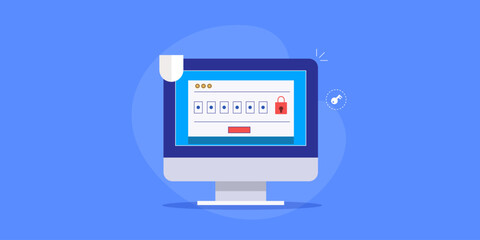 Computer password security access login. Anti hacking data protection, encryption concept.