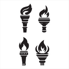 Four Variations of Classic Torch Silhouettes vector on a white background