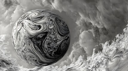 Obraz premium Swirling Monochrome Planet: A Striking Digital Painting in Abstract Style. AI Generated