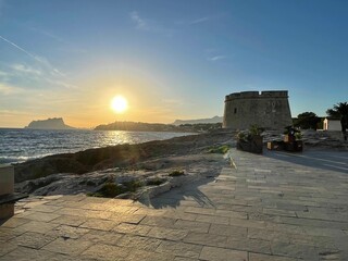 Sunset in Moraira, the day of the winter solstice, with magic light.