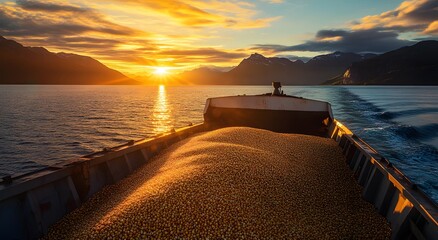 Cargo ships loaded with dried corn at the port. This gives an idea of ​​world trade and import or export. And encourages the transportation of goods by sea.