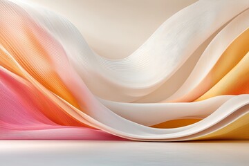 Abstract Pastel Wave Background Soft Pink Orange White Curves