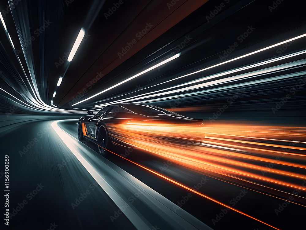 Poster swift acceleration propels light and stripes swiftly in the dark.