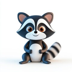 Obraz premium a cute raccoon cartoon, animal character, 3D illustration, shiny and vibrant, isolated on white background