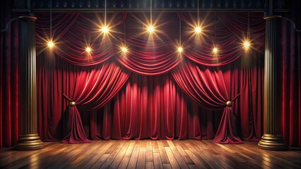 Dramatic Red Stage Curtains Lit by Spotlights - Low Light Photography