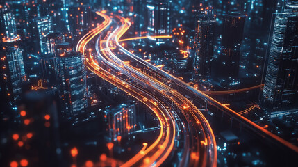 Fototapeta premium Smart digital Innovation city with connection network reciprocity over the cityscape. of future smart wireless city and social media networking systems that connects business people with in city