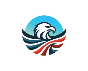 Fototapeta premium Eagle logo design vector illustration in American flag color. American Eagle icon logo template. 