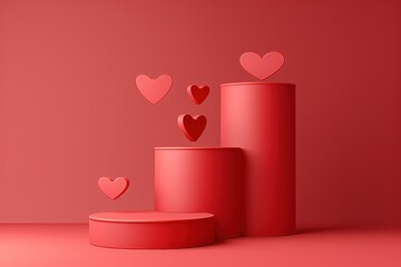 Valentine's day background Red Display with Floating Hearts Creating a Romantic and Playful Atmosphere Suitable for Valentine's Day or Love-Themed Projects and Promotions