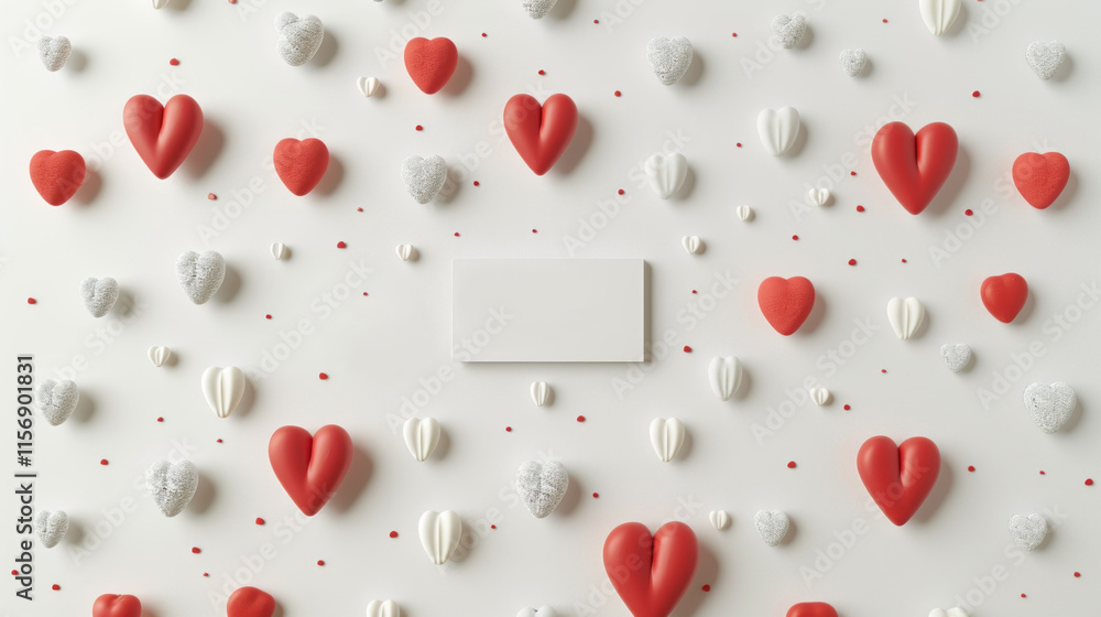 Poster heart decorations on white background perfect for valentine’s day or romantic occasions with empty s