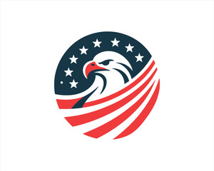 Naklejka premium Eagle logo design vector illustration in American flag color. American Eagle icon logo template. 