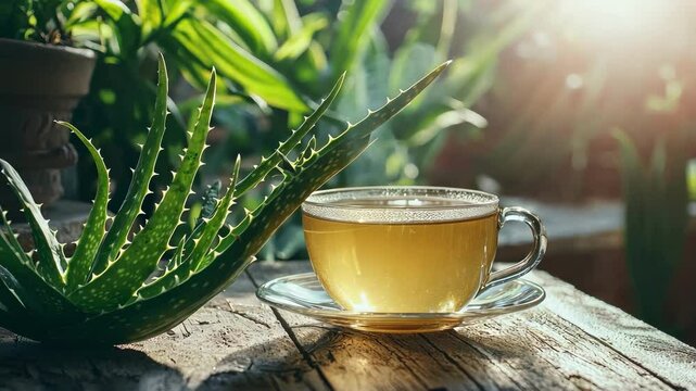 Close up of aloe vera tea. Selective focus