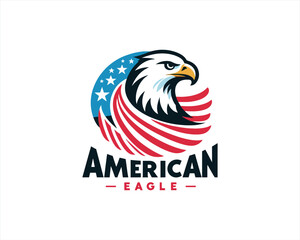 Eagle logo design vector illustration in American flag color. American Eagle icon logo template. 