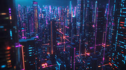 Smart digital Innovation city with connection network reciprocity over the cityscape. of future smart wireless city and social media networking systems that connects business people with in city