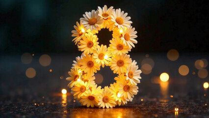 Obraz premium The number eight made of daisies with backlight.