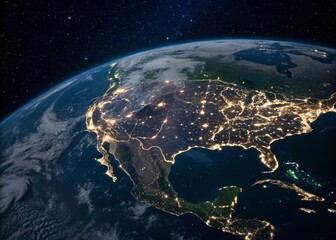 Obraz premium Earth at Night: Global City Lights from Space - Stunning High-Resolution Stock Photo