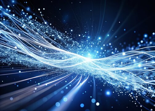 Dynamic White Particle Lines on Blue 4K Background - Tech & Creative Stock Photo