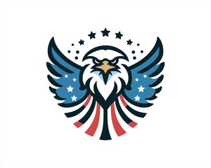 Eagle logo design vector illustration in American flag color. American Eagle icon logo template. 