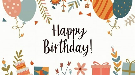 Birthday Celebration Background Design with Colorful Balloons, Gifts, and Festive Elements for a Joyful Birthday Greeting Card