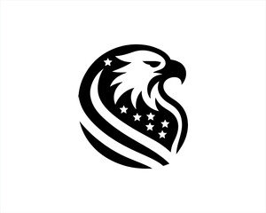 Eagle logo design vector illustration in American flag color. American Eagle icon logo template. 