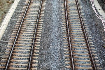 Aerial View of Railway Tracks - Overhead Perspective of Transportation Infrastructure