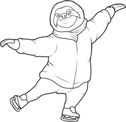 Sloth Ice skating Ice skates Animal Vector Graphic Art Illustration