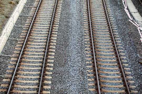Aerial View of Railway Tracks - Overhead Perspective of Transportation Infrastructure