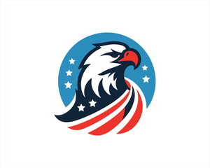 Eagle logo design vector illustration in American flag color. American Eagle icon logo template. 