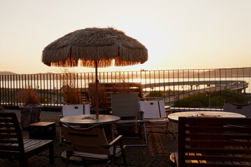 terrace at sunset
