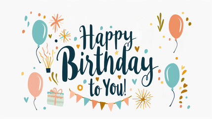 Celebration Design Featuring "Happy Birthday to You!" Message with Balloons, Gifts, and Festive Decorations for Birthday Events and Parties