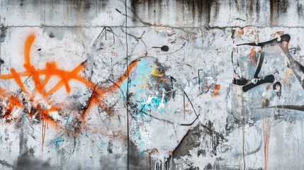 Urban graffiti textures showcasing vibrant splashes of red, blue, yellow, and orange on weathered...