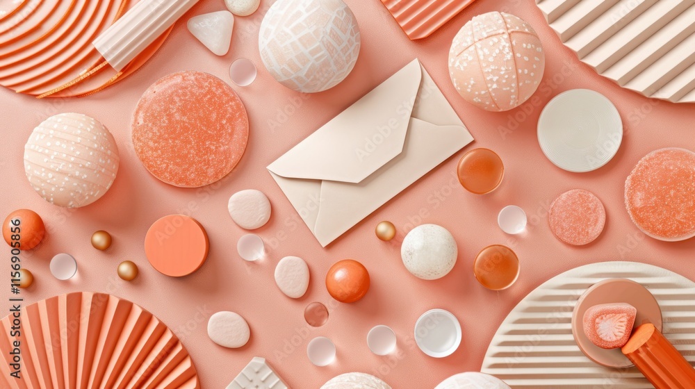 Poster geometric shapes and textures in soft peach tones ideal for creative projects and modern design insp