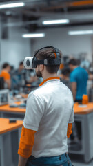 Engineers conduct tests on next-gen virtual reality devices in tech lab. Generative AI