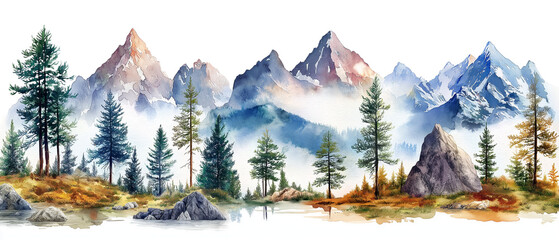 Majestic Mountain Range Watercolor Painting 