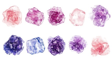 Close-up Photo: Sparkling Pastel Crystal Clusters Beautifully Arranged on White. AI Generated