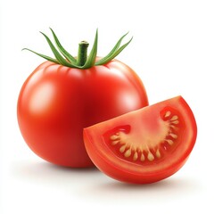 Whole and Half Tomato, Isolated on White Background, Fresh Produce for Culinary, Cooking, and Food Photography Concepts