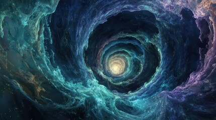 Naklejka premium Abstract Swirling Nebula Tunnel with Light at the End